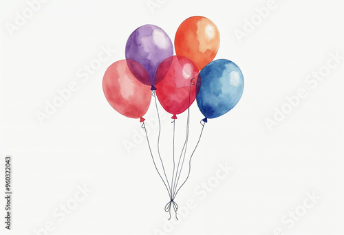 Illustration of isolated watercolor colorful balloons on white background