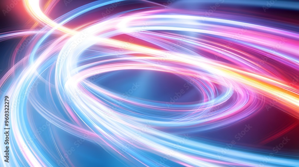 Neon Light Trails: Bright neon light trails curving and weaving through the frame, creating abstract shapes on a white background.
Neon Light Trails: Bright neon light trails curving and weaving through the frame, creating abstract shapes on a white background.