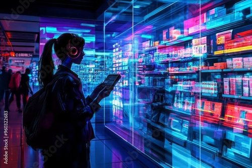 Virtual avatar assisting customer in cyberspace store photo