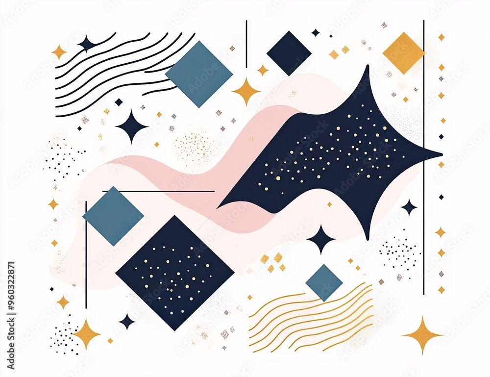 An elegant flat vector design with a collection of abstract geometric shapes like stars An elegant flat vector design with a collection of abstract geometric shapes like stars
