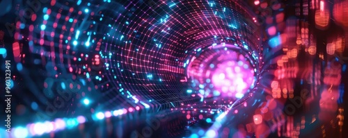 Wallpaper Mural A vibrant tunnel of lights in blue and pink, creating an abstract digital experience that captivates the viewer's imagination. Torontodigital.ca