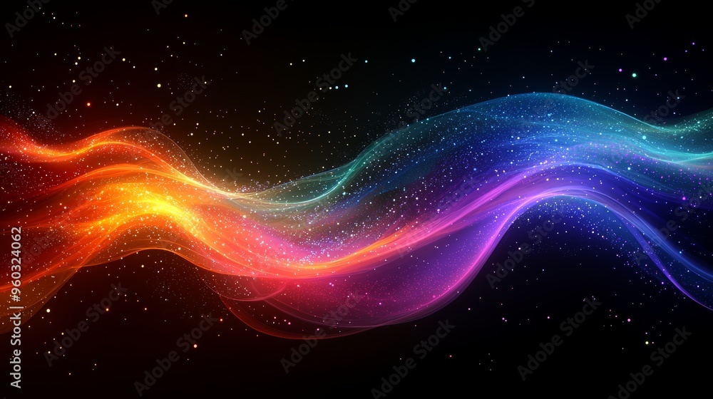 Colorful waves of light swirl through a starry background, creating a mesmerizing display of vibrancy and motion Colorful waves of light swirl through a starry background, creating a mesmerizing display of vibrancy and motion