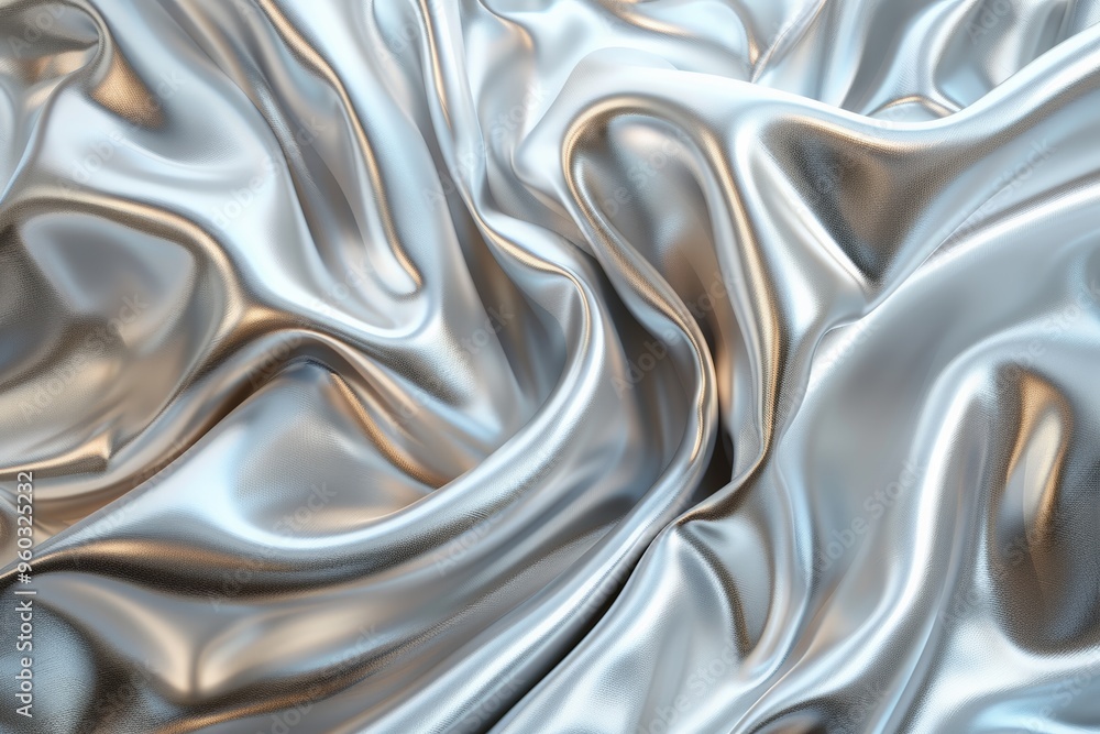 Close-up of a smooth, metallic silver fabric with intricate folds and soft reflections, showcasing a luxurious and elegant texture. Close-up of a smooth, metallic silver fabric with intricate folds and soft reflections, showcasing a luxurious and elegant texture.