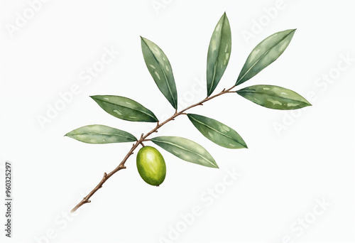 Wallpaper Mural Illustration of  isolated watercolor branch with green leaves on white background with space for text Torontodigital.ca