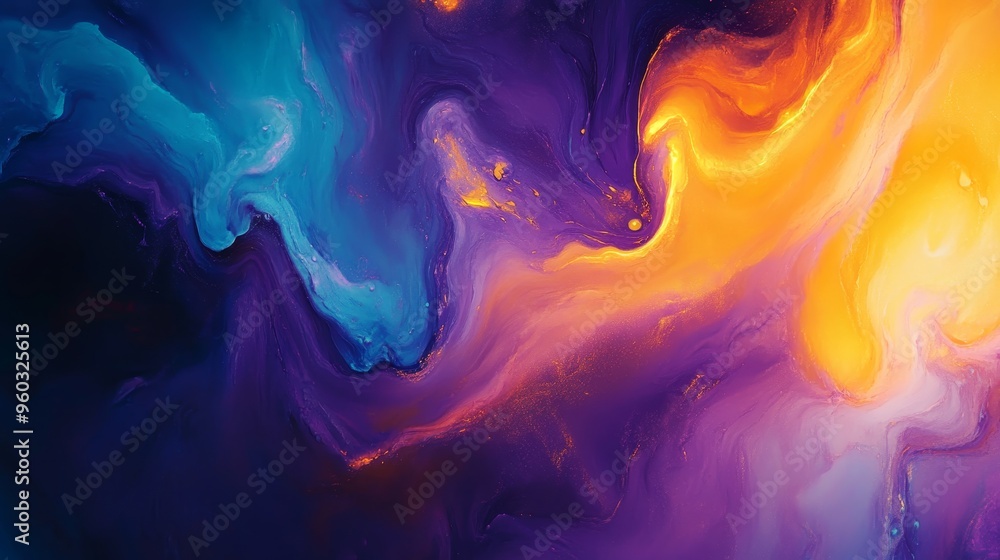 A vibrant abstract painting featuring swirling colors of blue, purple, and orange, evoking creativity and emotion. A vibrant abstract painting featuring swirling colors of blue, purple, and orange, evoking creativity and emotion.