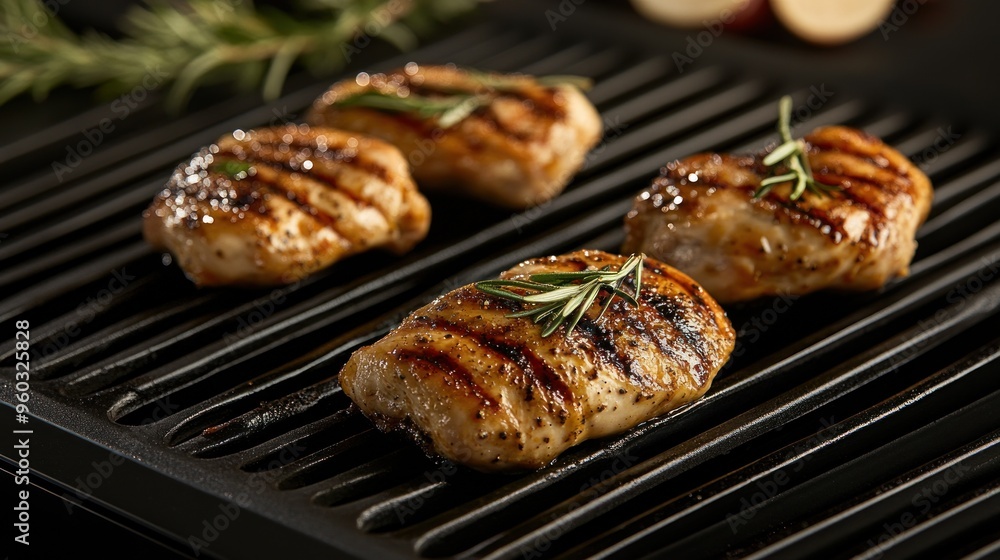 Grilled Chicken with Rosemary on a Black Grill Grilled Chicken with Rosemary on a Black Grill