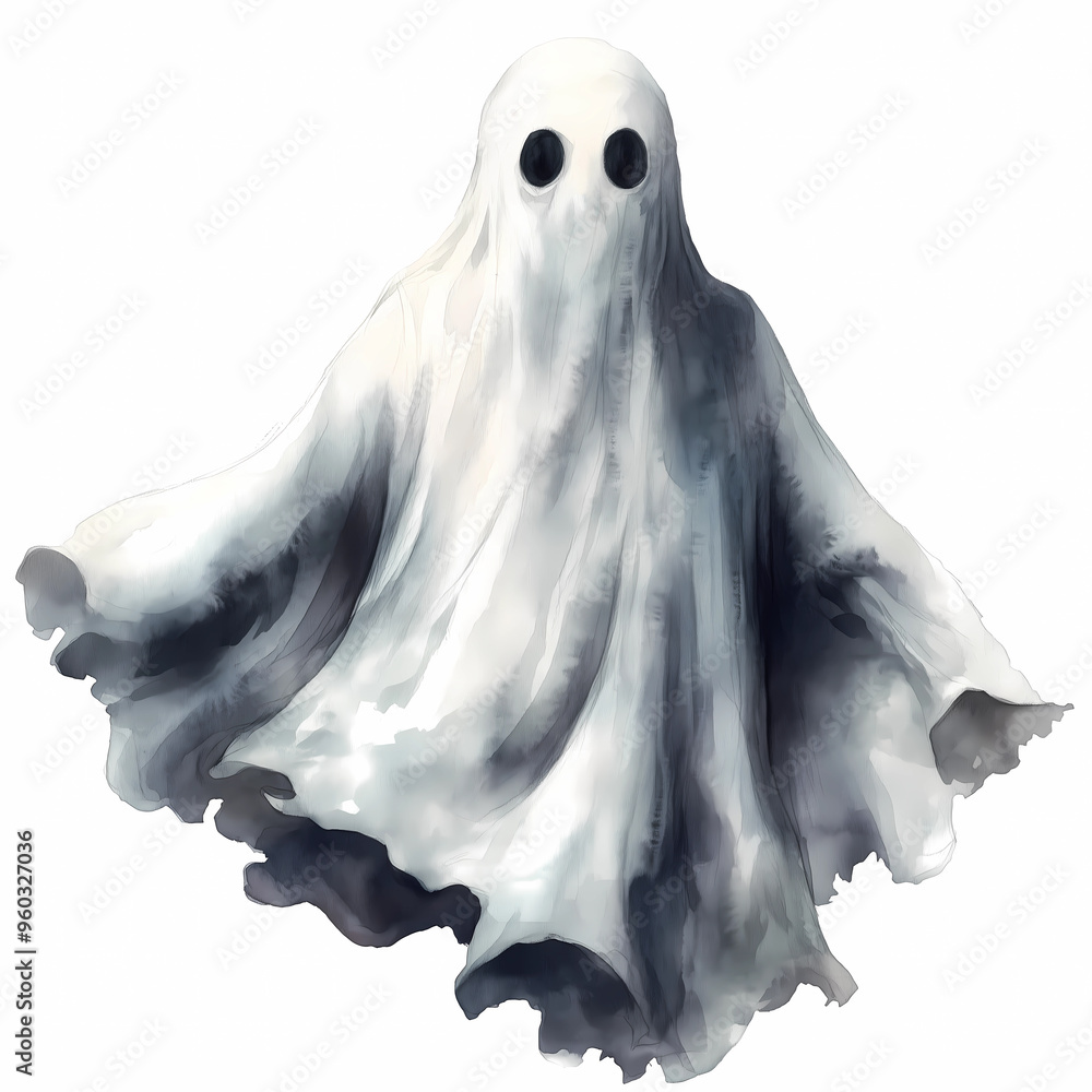 Illustrations of a creepy white ghost isolated on white background. Halloween themed small and spooky ghosts. Perfect for invitations, print, stationery, scrapbooking, packaging, party decorations Illustrations of a creepy white ghost isolated on white background. Halloween themed small and spooky ghosts. Perfect for invitations, print, stationery, scrapbooking, packaging, party decorations
