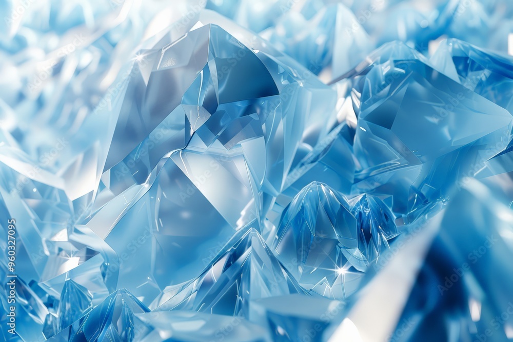 A stunning close-up of blue crystals with sharp, glistening facets reflecting light, creating a cool and calming visual experience. A stunning close-up of blue crystals with sharp, glistening facets reflecting light, creating a cool and calming visual experience.