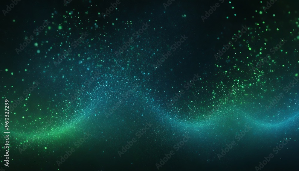 Fototapeta premium blue and green glowing particles form an abstract background.