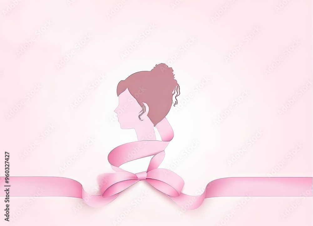 Stylized silhouette of a woman with a ribbon, embodying elegance and grace. Stylized silhouette of a woman with a ribbon, embodying elegance and grace.