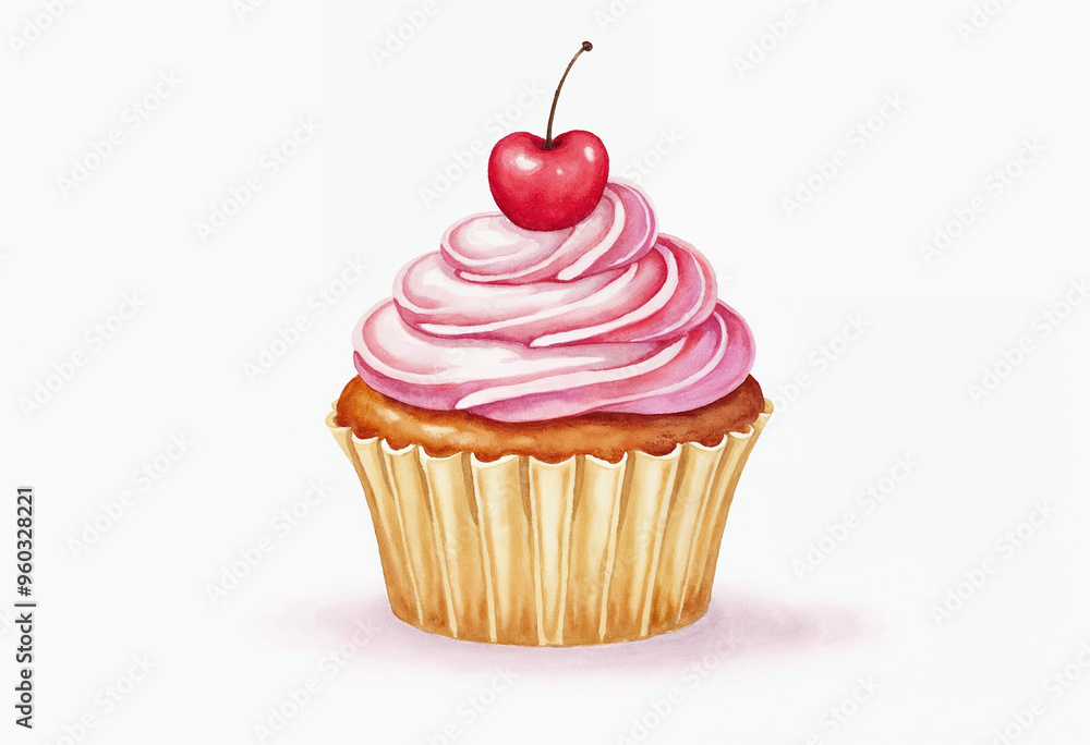 Watercolor illustration of a cupcake on white background Watercolor illustration of a cupcake on white background