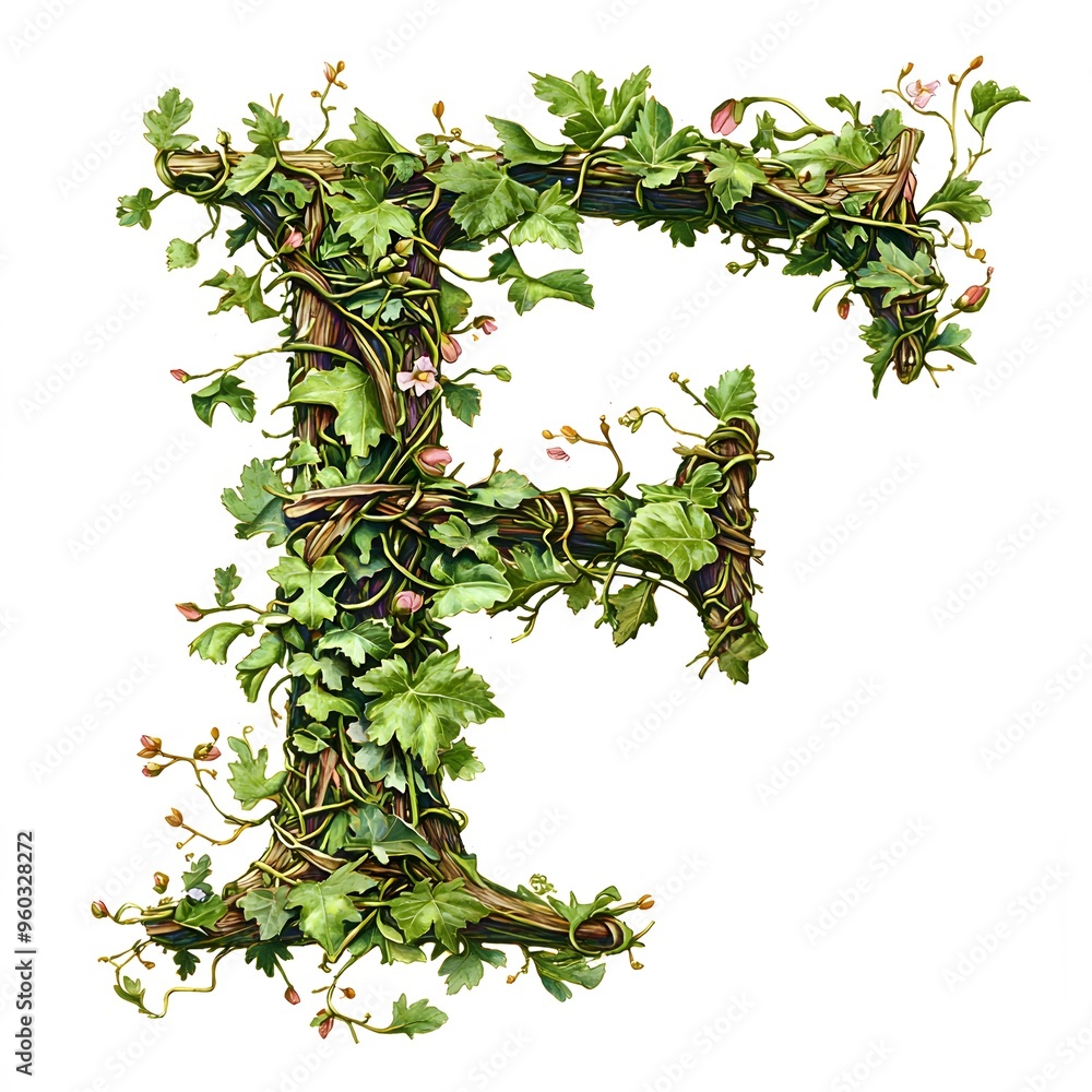 Fototapeta premium Letter F Formed by Vines and Flowers.