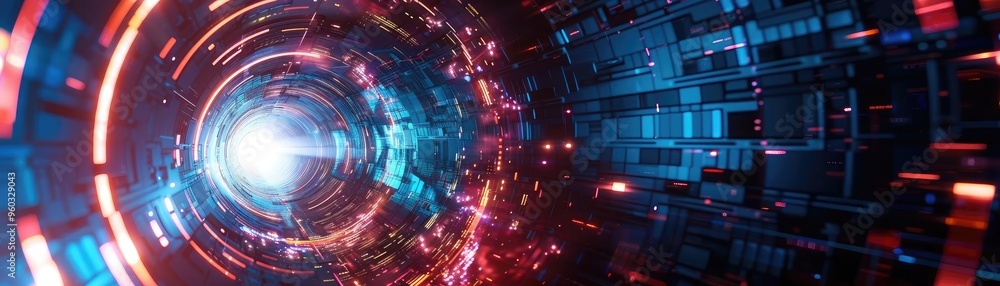 A vibrant digital tunnel filled with swirling lights and colors, depicting a futuristic space or technological concept. A vibrant digital tunnel filled with swirling lights and colors, depicting a futuristic space or technological concept.