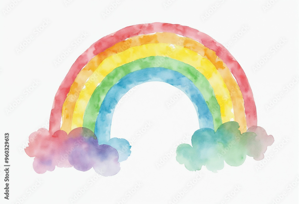 Obraz premium Illustration of watercolor rainbow with clouds
