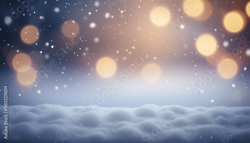 A winter background featuring softly falling snow and blurred bokeh lights, capturing the essence of a peaceful Christmas night.