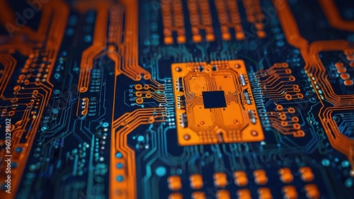 Orange, blue technology background/Orange and blue technology background circuit board and code