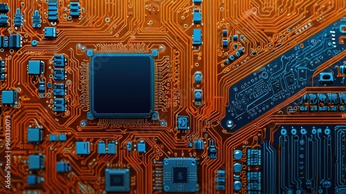 Orange, blue technology background/Orange and blue technology background circuit board and code