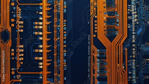 Orange, blue technology background/Orange and blue technology background circuit board and code