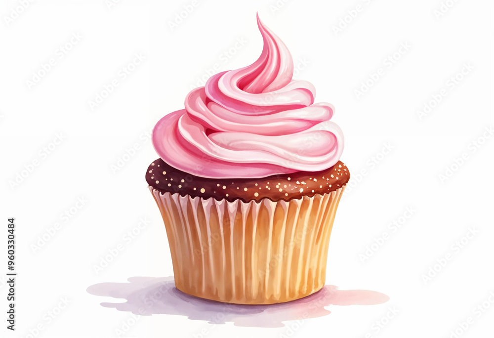 Watercolor illustration of a cupcake on white background Watercolor illustration of a cupcake on white background