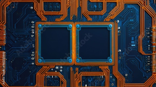 Orange, blue technology background/Orange and blue technology background circuit board and code