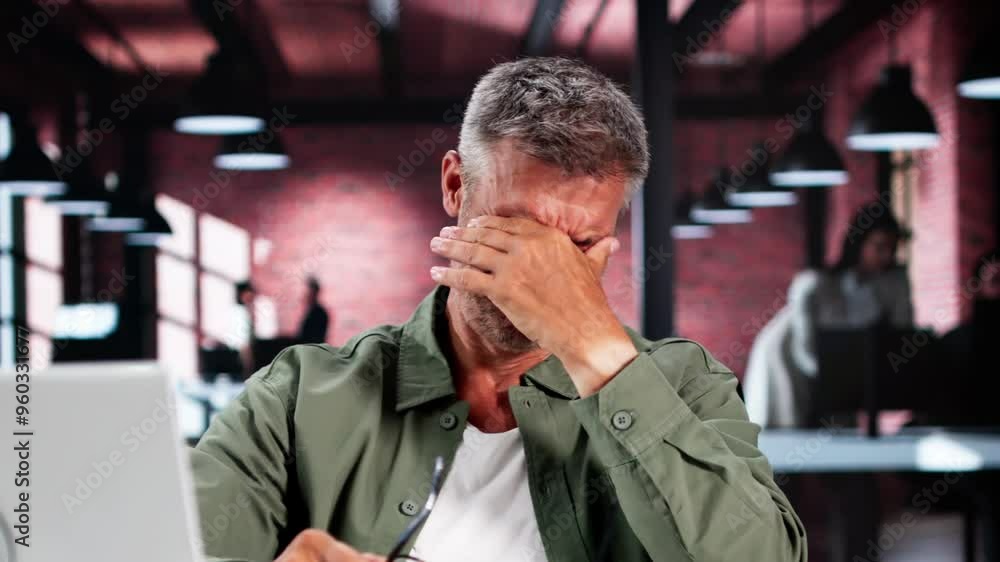 Eye Pain And Inflammation. Man With Retina Fatigue Eye Pain And Inflammation. Man With Retina Fatigue