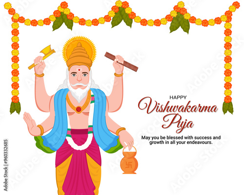 Vishwakarma an architect divine engineer of universe hindu god garland decoration photo