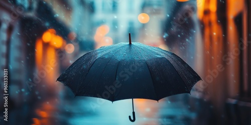 Wallpaper Mural Black Umbrella with Raindrops in a Rainy City Street Torontodigital.ca