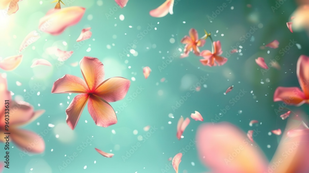 tropical flowers petals floating and levitating in air spring season abstract illustration tropical flowers petals floating and levitating in air spring season abstract illustration