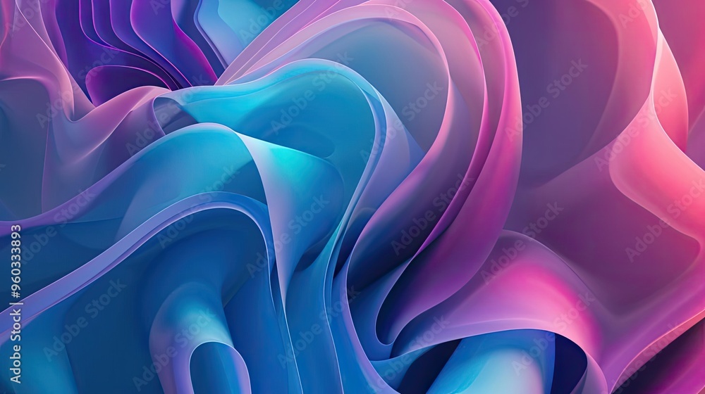Fototapeta premium Vibrant abstract waves in shades of blue and pink create a dynamic and fluid visual experience, perfect for backgrounds and designs.