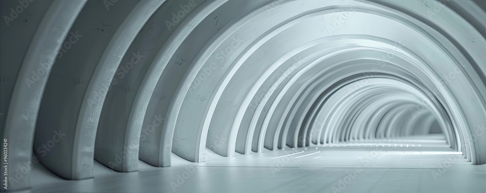 Obraz premium Futuristic tunnel with smooth, curved walls and ambient light, creating a serene, modern atmosphere for unique architectural exploration.