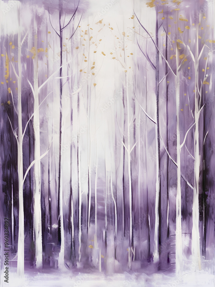 Obraz premium An abstract painting of a forest with bare branches and trees in the winter