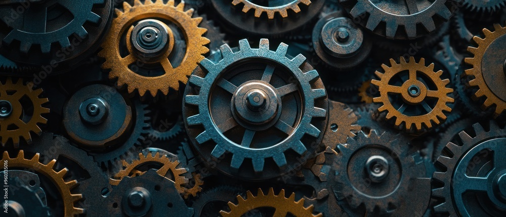 Close-up of a Complex Interlocking Gear System Close-up of a Complex Interlocking Gear System