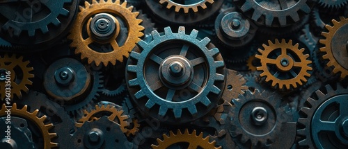 Close-up of a Complex Interlocking Gear System