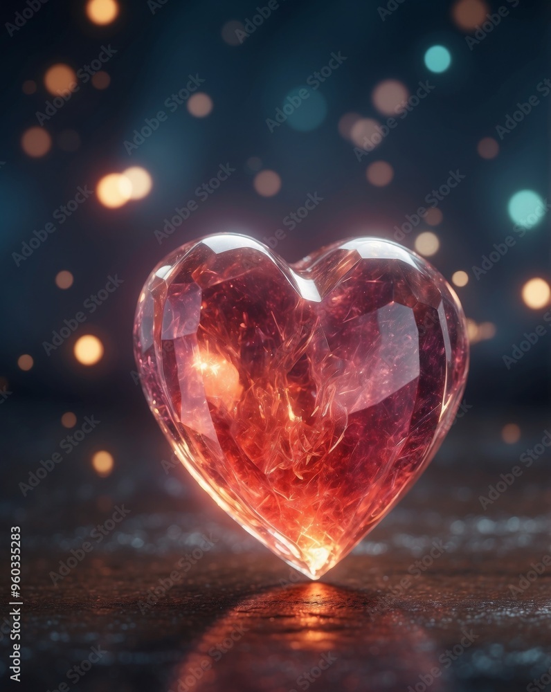Illuminated Crystal Heart with Love Inscription. Illuminated Crystal Heart with Love Inscription.