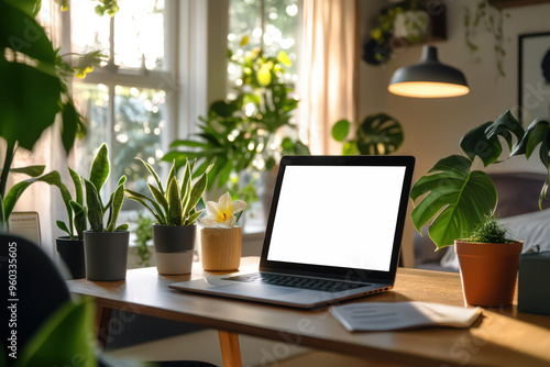 Wallpaper Mural Modern home office with laptop and plants, mobile friendly Torontodigital.ca