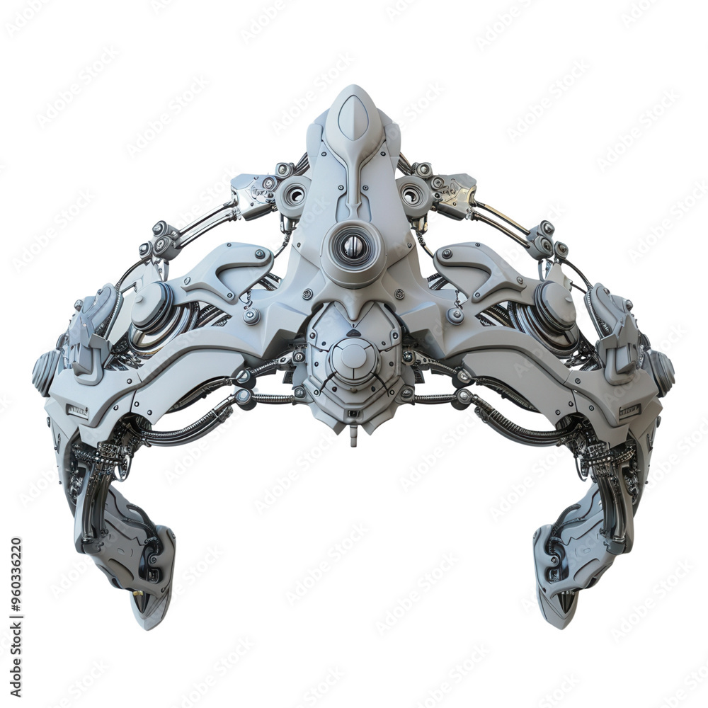 Fototapeta premium Futuristic crown design featuring intricate mechanical details and a sleek white finish, perfect for sci-fi projects.