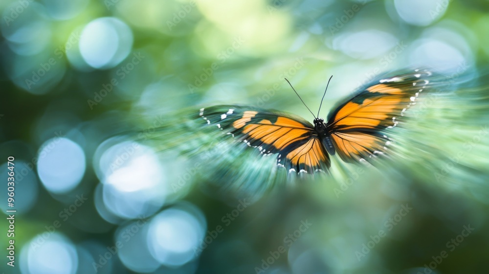 An artistic shot of a butterfly in mid-flight, with its wings spread wide and blurred background, creating a sense of motion and freedom. An artistic shot of a butterfly in mid-flight, with its wings spread wide and blurred background, creating a sense of motion and freedom.
