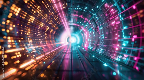 Wallpaper Mural A vibrant digital tunnel of lights and colors, showcasing a dynamic blend of bright hues and energy, symbolizing technology and motion. Torontodigital.ca