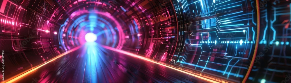 Futuristic tunnel with vibrant neon lights, creating a mesmerizing digital pathway for imaginative journeys. Futuristic tunnel with vibrant neon lights, creating a mesmerizing digital pathway for imaginative journeys.