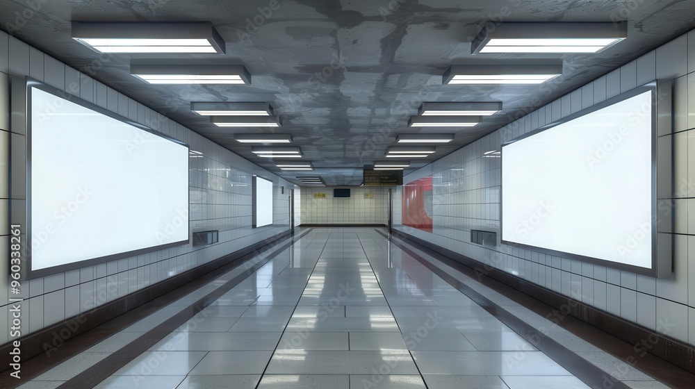 two horizontal digital billboard mockups in underground subway station 3d illustration two horizontal digital billboard mockups in underground subway station 3d illustration
