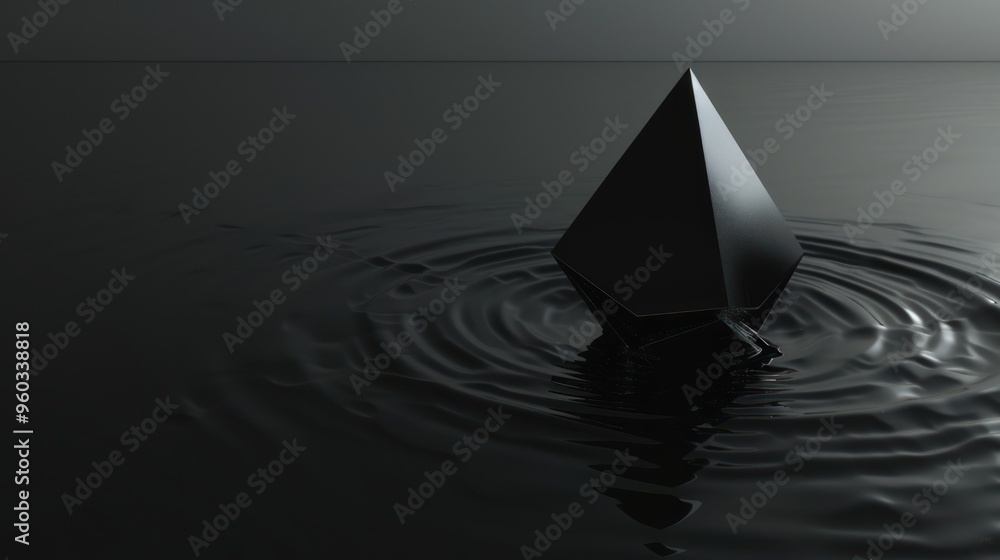 Fototapeta premium Black Pyramid Floating on Liquid Surface