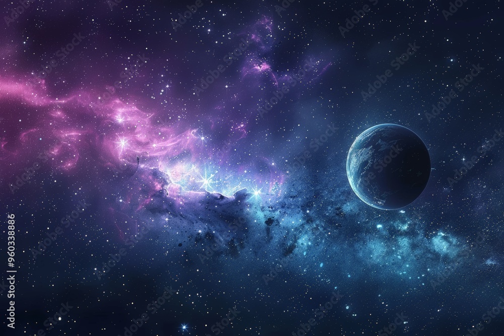 Obraz premium A stunning cosmic explosion featuring bright orange and blue hues, with swirling gas and star formations against the deep space backdrop.