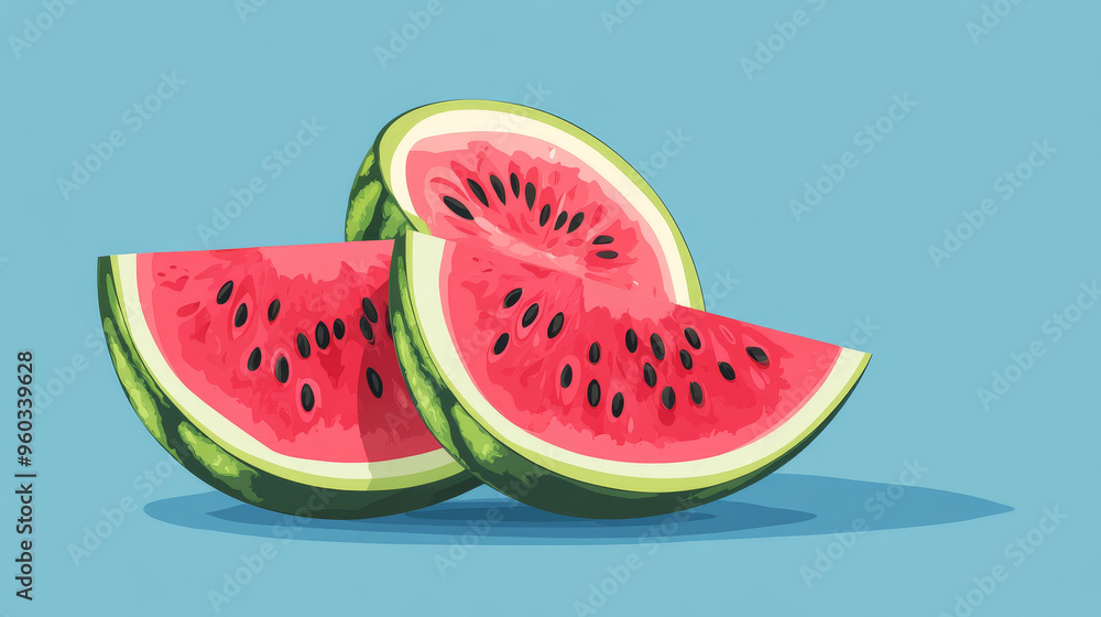 Fresh watermelon slices with vibrant colors and shadows create refreshing look. Fresh watermelon slices with vibrant colors and shadows create refreshing look.