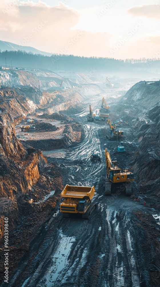 Heavy Machinery Working in a Large Open Pit Mine Heavy Machinery Working in a Large Open Pit Mine