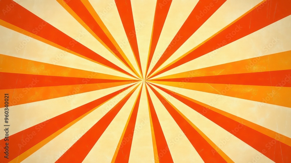 Obraz premium A vibrant sunburst pattern featuring bold orange and cream stripes radiating outward, creating a striking visual effect.