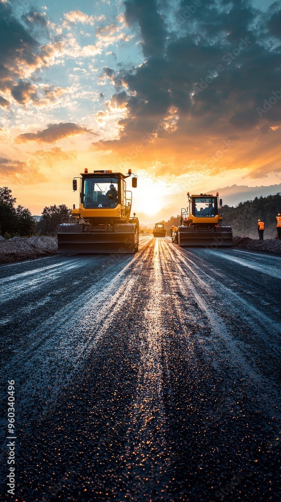 Road Construction Equipment at Sunset Road Construction Equipment at Sunset