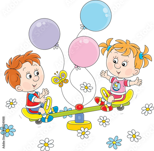 Happy little girl and boy p...