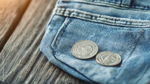 A close-up of a denim pocket featuring two shiny coins, evoking a sense of nostalgia and simplicity.