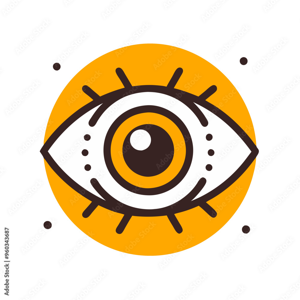 Naklejka premium Eye illustration with orange circle, Halloween spooky eye icon