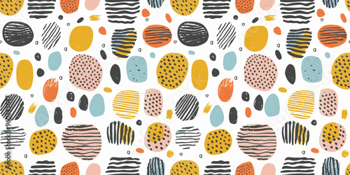 Wallpaper Mural A vibrant and dynamic design is created by a colorful abstract pattern that incorporates various circles and shapes. Torontodigital.ca